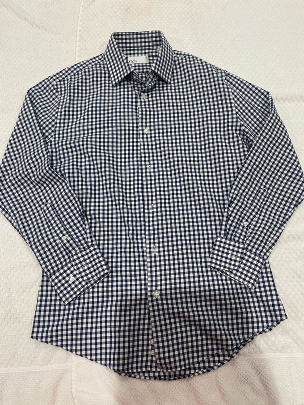 Men's Navy and White Gingham Button-Down Shirt